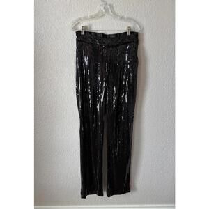 INC Sequin High Rise Straight Leg Pants Black Medium